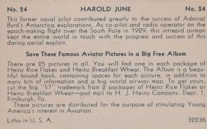 1937-39 Heinz Famous Aviators 2nd Series #24 Harold June Back