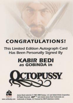 2010 Rittenhouse James Bond Heroes and Villains - Autographs #NNO Kabir Bedi Back