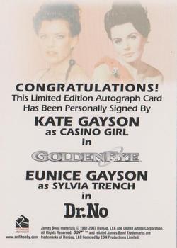 2010 Rittenhouse James Bond Heroes and Villains - Autographs #NNO Eunice Gayson / Kate Gayson Back