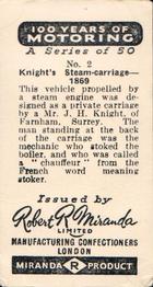 1955 Robert Miranda 100 Years of Motoring #2 Knight's Steam-Carriage - 1869 Back
