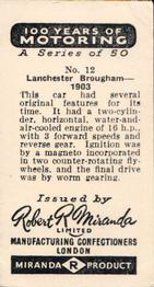 1955 Robert Miranda 100 Years of Motoring #12 Lanchester Brougham - 1903 Back