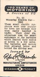 1955 Robert Miranda 100 Years of Motoring #25 Waverley Electric Car - 1905 Back
