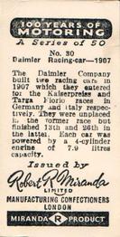 1955 Robert Miranda 100 Years of Motoring #30 Daimier Racing-Car - 1907 Back
