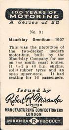 1955 Robert Miranda 100 Years of Motoring #31 Maudlay Omnibus - 1907 Back