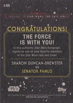 2017 Topps Star Wars Journey To The Last Jedi - Autographs #A-SDB Sharon Duncan-Brewster Back