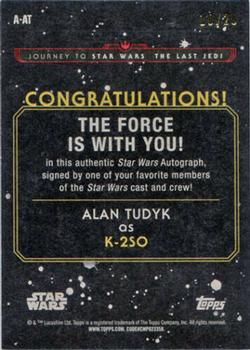 2017 Topps Star Wars Journey To The Last Jedi - Autographs Orange #A-AT Alan Tudyk Back