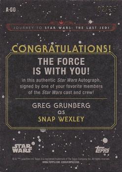 2017 Topps Star Wars Journey To The Last Jedi - Autographs Orange #A-GG Greg Grunberg Back