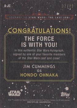 2017 Topps Star Wars Journey To The Last Jedi - Autographs Purple #A-JC Jim Cummings Back