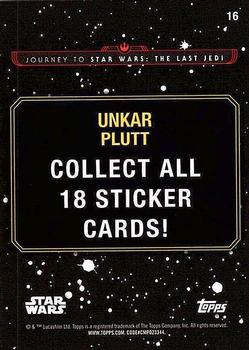 2017 Topps Star Wars Journey To The Last Jedi - Character Retro Stickers #16 Unkar Plutt Back