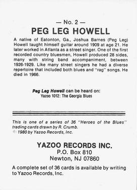 1980 Yazoo Records Heroes of the Blues #2 Peg Leg Howell Back