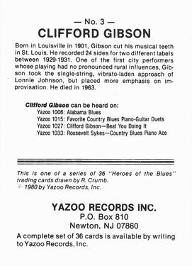 1980 Yazoo Records Heroes of the Blues #3 Clifford Gibson Back