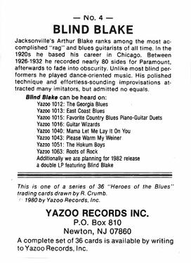 1980 Yazoo Records Heroes of the Blues #4 Blind Blake Back