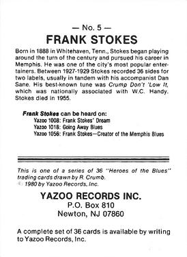 1980 Yazoo Records Heroes of the Blues #5 Frank Stokes Back