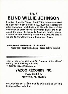 1980 Yazoo Records Heroes of the Blues #7 Blind Willie Johnson Back