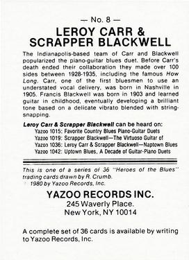 1980 Yazoo Records Heroes of the Blues #8 Leroy Carr & Scrapper Blackwell Back