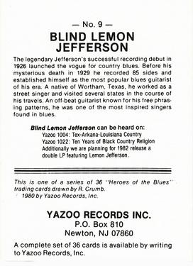 1980 Yazoo Records Heroes of the Blues #9 Blind Lemon Jefferson Back
