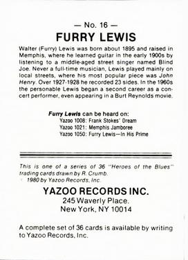 1980 Yazoo Records Heroes of the Blues #16 Furry Lewis Back