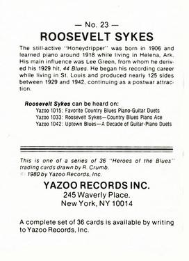 1980 Yazoo Records Heroes of the Blues #23 Roosevelt Sykes Back