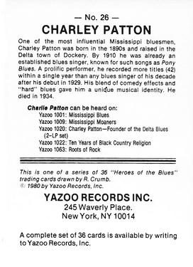 1980 Yazoo Records Heroes of the Blues #26 Charley Patton Back