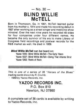 1980 Yazoo Records Heroes of the Blues #30 Blind Willie McTell Back
