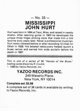 1980 Yazoo Records Heroes of the Blues #33 Mississippi John Hurt Back