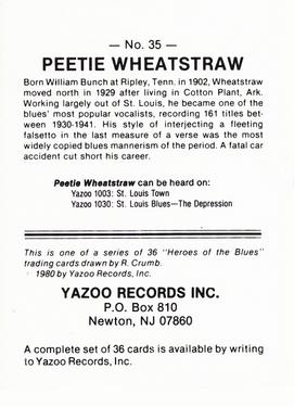 1980 Yazoo Records Heroes of the Blues #35 Peetie Wheatstraw Back