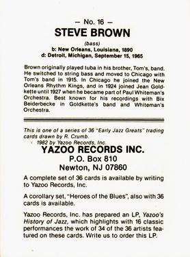 1982 Yazoo Records Early Jazz Greats #16 Steve Brown Back