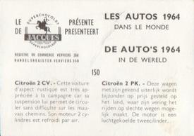 1964 Chocolat Jacques Les Autos Dans le Monde #150 Citroen 2 CV Back