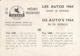 1964 Chocolat Jacques Les Autos Dans le Monde #180 Fiat 1600 Back