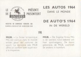 1964 Chocolat Jacques Les Autos Dans le Monde #198 MGB Back