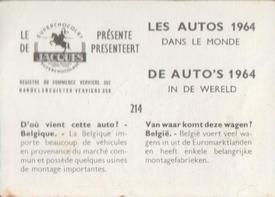 1964 Chocolat Jacques Les Autos Dans le Monde #214 D'ou Vient Cette Auto ? - Belgique Back