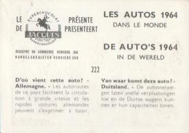 1964 Chocolat Jacques Les Autos Dans le Monde #222 D'ou Vient Cette Auto ? - Allemagne Back