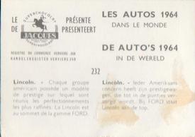 1964 Chocolat Jacques Les Autos Dans le Monde #232 Lincoln Back