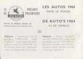 1964 Chocolat Jacques Les Autos Dans le Monde #233 Valiant Back