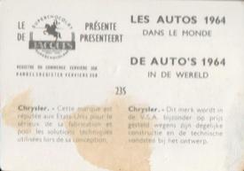 1964 Chocolat Jacques Les Autos Dans le Monde #235 Chrysler Back