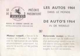 1964 Chocolat Jacques Les Autos Dans le Monde #287 Moteur Rotatif Back