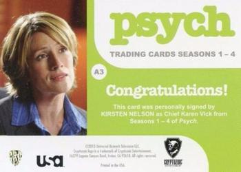 2013 Cryptozoic Psych Seasons 1-4 - Autograph #A3 Kirsten Nelson Back
