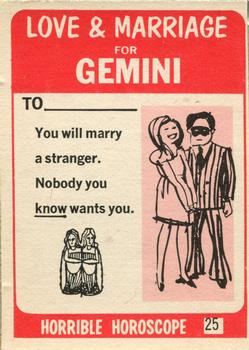 1972 Philadelphia Gum Horrible Horoscopes #25 Gemini Back