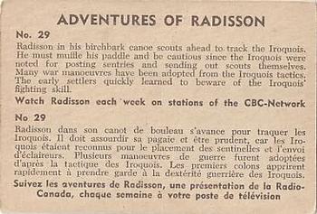 1957 Parkhurst Adventures of Radisson (V339-1) #29 Radisson in his birchbark canoe scouts ahead Back