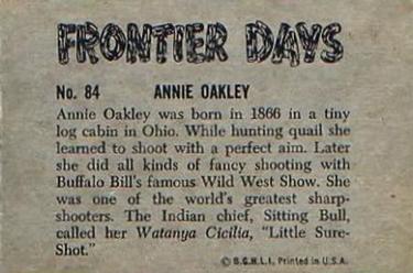 1953 Bowman Frontier Days (R701-5) #84 Annie Oakley Back