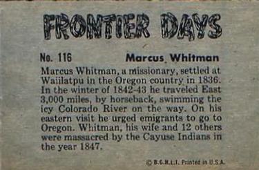 1953 Bowman Frontier Days (R701-5) #116 Marcus Whitman Back