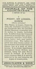 1939 Player's Animals of the Countryside #3 Lesser Pygmy Shrew Back