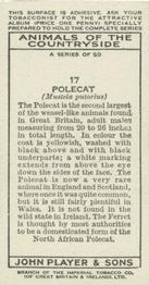 1939 Player's Animals of the Countryside #17 Polecat Back