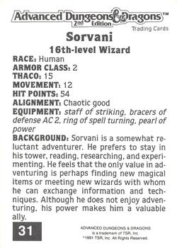 1991 TSR Advanced Dungeons & Dragons #31 Sorvani Back