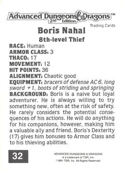 1991 TSR Advanced Dungeons & Dragons #32 Boris Nahal Back