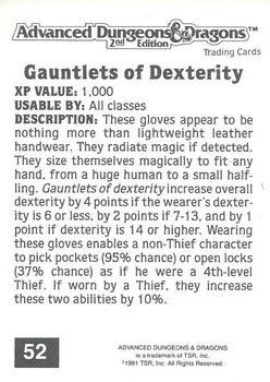 1991 TSR Advanced Dungeons & Dragons #52 Gauntlets of Dexterity Back
