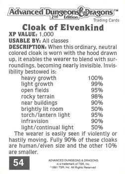 1991 TSR Advanced Dungeons & Dragons #54 Cloak of Elvenkind Back