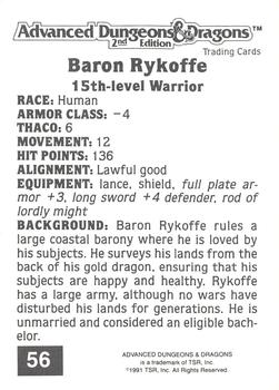 1991 TSR Advanced Dungeons & Dragons #56 Baron Rykoffe Back