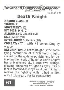1991 TSR Advanced Dungeons & Dragons #61 Death Knight Back
