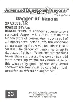 1991 TSR Advanced Dungeons & Dragons #63 Dagger of Venom Back